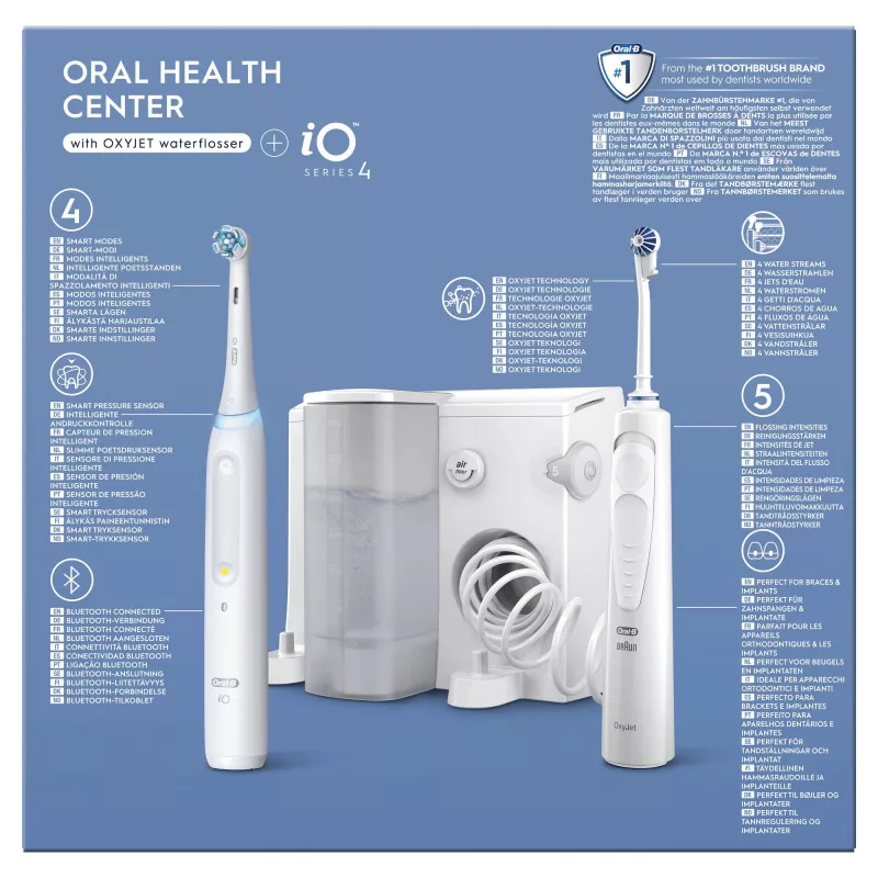 Oral-B iO4 & OxyJet mutes kopšanas centrs, balts