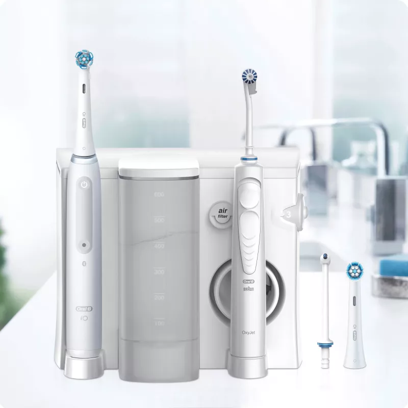 Oral-B iO4 & OxyJet mutes kopšanas centrs, balts