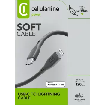 Cellularline Soft kabelis 120 cm - USB-C uz Lightning USB-C uz Lightning soft touch kabelis