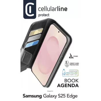 Cellularline Book Agenda Galaxy S25 Edge ādas imitācijas grāmatveida vāciņš ar magnētisko aizdari