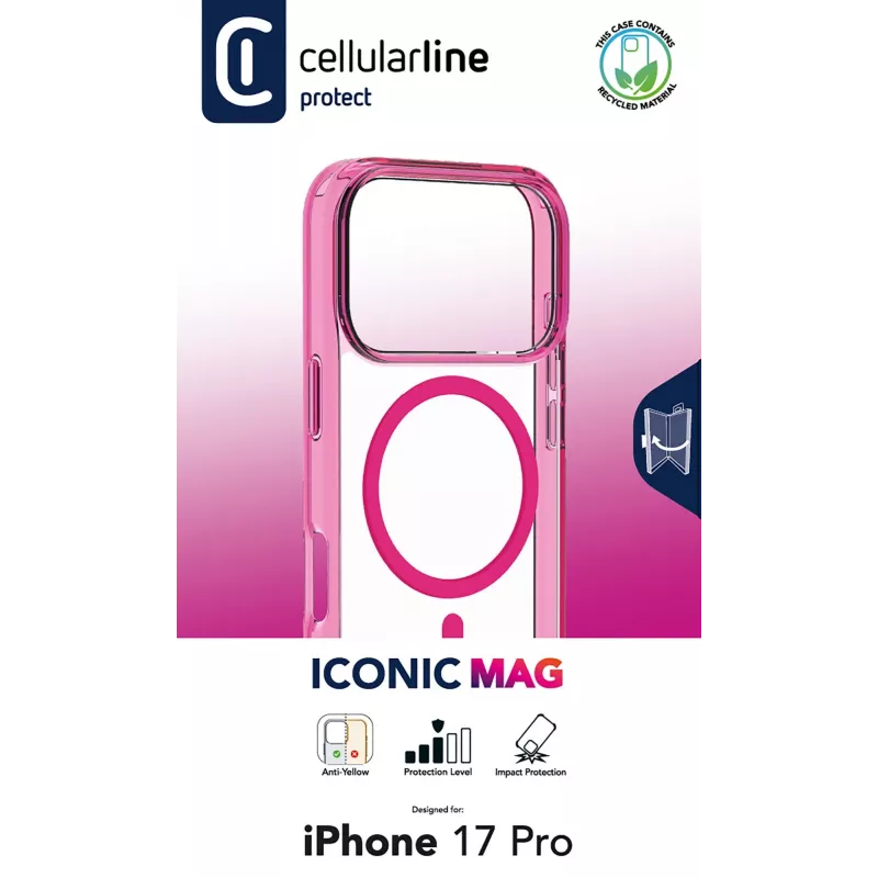 Cellularline Iconic Mag - iPhone 17 Pro caurspīdīgs maciņš ar krāsainām malām, saderīgs ar MagSafe ekosistēmu