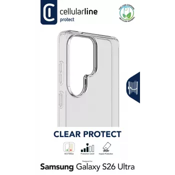 Cellularline Clear Protect - Galaxy S26 Ultra cietais maciņš ar gumijas malām