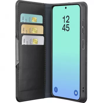 Cellularline Book Agenda - Galaxy S26 grāmatveida vāciņš ar mākslīgās ādas apdari, magnētisko aizdari, RFID aizsardzību un statīva funkciju.