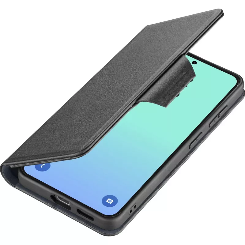 Cellularline Book Agenda - Galaxy S26 grāmatveida vāciņš ar mākslīgās ādas apdari, magnētisko aizdari, RFID aizsardzību un statīva funkciju.