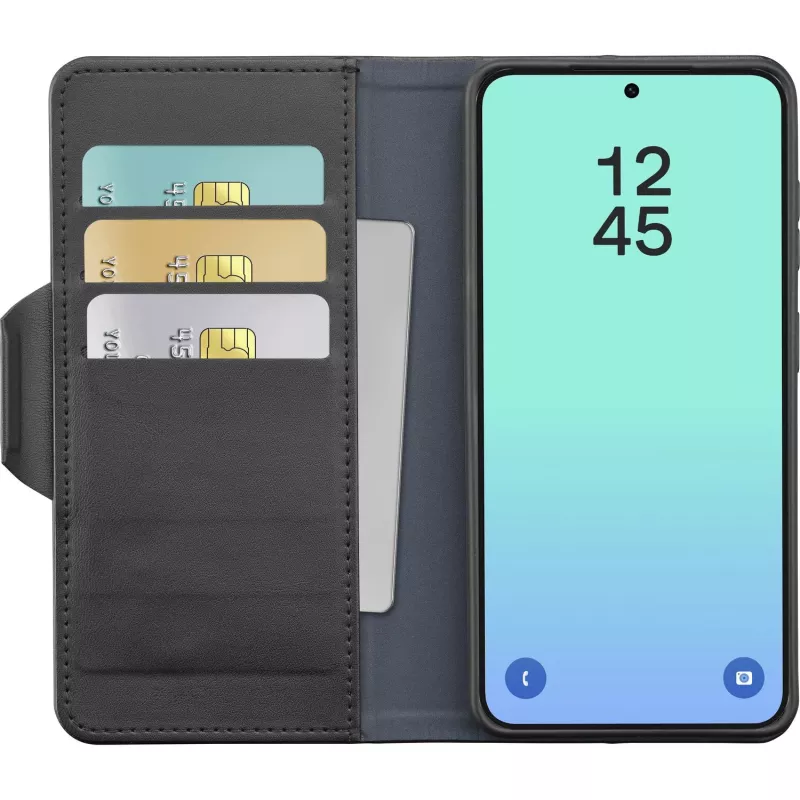 Cellularline Book Agenda - Galaxy S26 grāmatveida vāciņš ar mākslīgās ādas apdari, magnētisko aizdari, RFID aizsardzību un statīva funkciju.