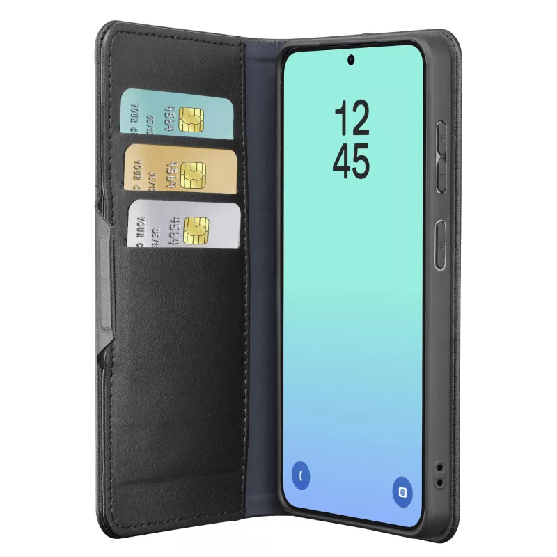 Cellularline Book Agenda - Galaxy S26 grāmatveida vāciņš ar mākslīgās ādas apdari, magnētisko aizdari, RFID aizsardzību un statīva funkciju.
