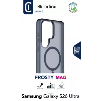Cellularline FROSTY MAG - Galaxy S26 Ultra daļēji caurspīdīgs vāciņš ar matētu apdari un krāsainām malām, saderīgs ar Qi2 ekosistēmu un magnētiskajiem piederumiem Samsung ierīcēm.