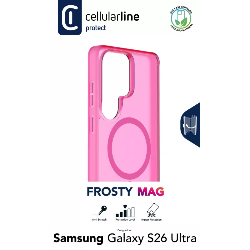 Cellularline FROSTY MAG - Galaxy S26 Ultra puscaurspīdīgs maciņš ar matētu apdari un krāsainām malām, saderīgs ar Qi2 ekosistēmu un magnētiskajiem piederumiem Samsung ierīcēm.