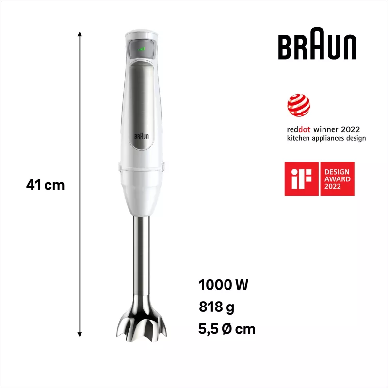 Braun MultiQuick 7 MQ7035IWH 0,6 L Iegremdējamais blenderis 1000 W Nerūsējošais tērauds, Balts