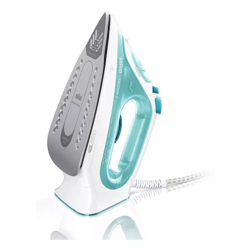 Braun TexStyle 3 SI3041GR tvaika gludeklis ar keramisko zoli 2350 W tirkīza, balts