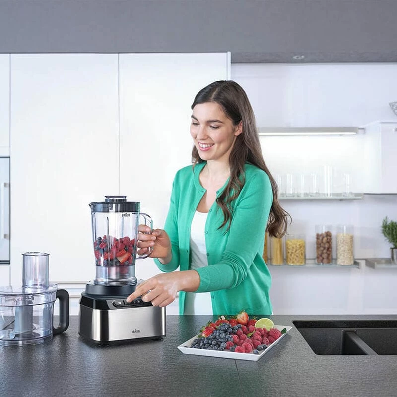 Braun FP 3233 SI virtuves kombains 800 W 2.1 L Melns, Nerūsējošais tērauds