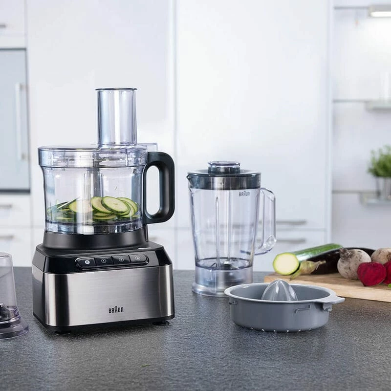 Braun FP 3233 SI virtuves kombains 800 W 2.1 L Melns, Nerūsējošais tērauds