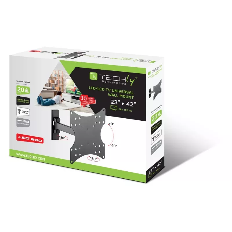 Techly ICA-LCD 2901E TV stiprinājums/statīvs 106.7 cm (42 collas) Melns