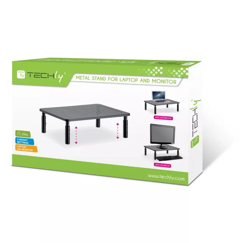 Techly Monitora / Klēpjdatora galda statīvs melns, brīvi stāvošs, 20 kg, augstuma regulēšana, melns