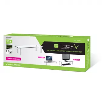 Techly stikla statīvs monitoram / klēpjdatoram, brīvi stāvošs, 20 kg, 33 cm (13 collas), 81,3 cm (32 collas), augstuma regulēšana, caurspīdīgs