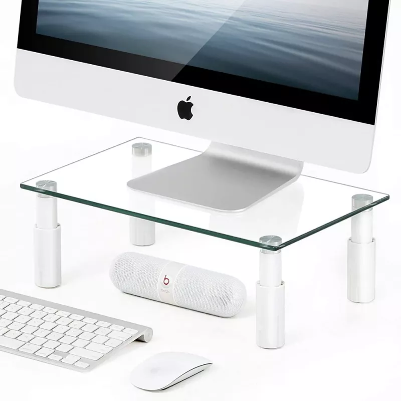Techly stikla statīvs monitoram / klēpjdatoram, brīvi stāvošs, 20 kg, 33 cm (13 collas), 81,3 cm (32 collas), augstuma regulēšana, caurspīdīgs