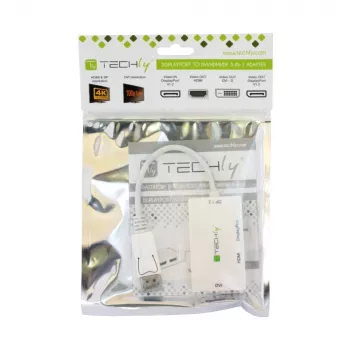 Techly IADAP DP-COMBOF3 video kabeļa adapteris DisplayPort→DisplayPort + DVI + HDMI balts