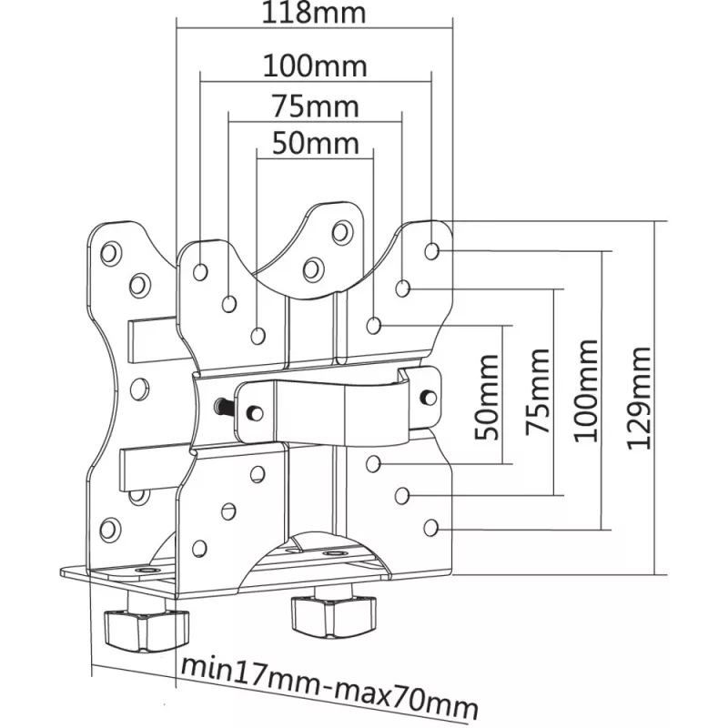 Techly regulējams CPU turētājs zem galda, 5 kg, 75 x 75 mm, 100 x 100 mm, melns