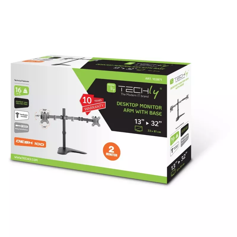Techly ICA-LCD 2524 monitora stiprinājums / statīvs 81,3 cm (32 collas) galdam, melns