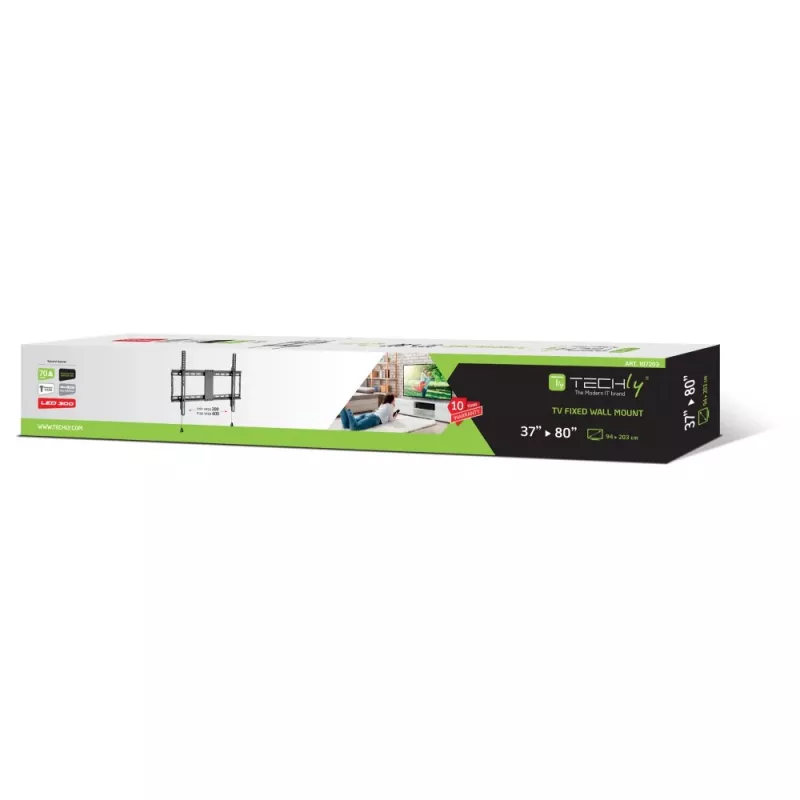 Techly Fixed Wall Mount Bracket LED TV LCD 37-80 inch, 94 cm (37 inch), 2,03 m (80 inch), 70 kg, 200 x 200 mm, 600 x 400 mm, Melns