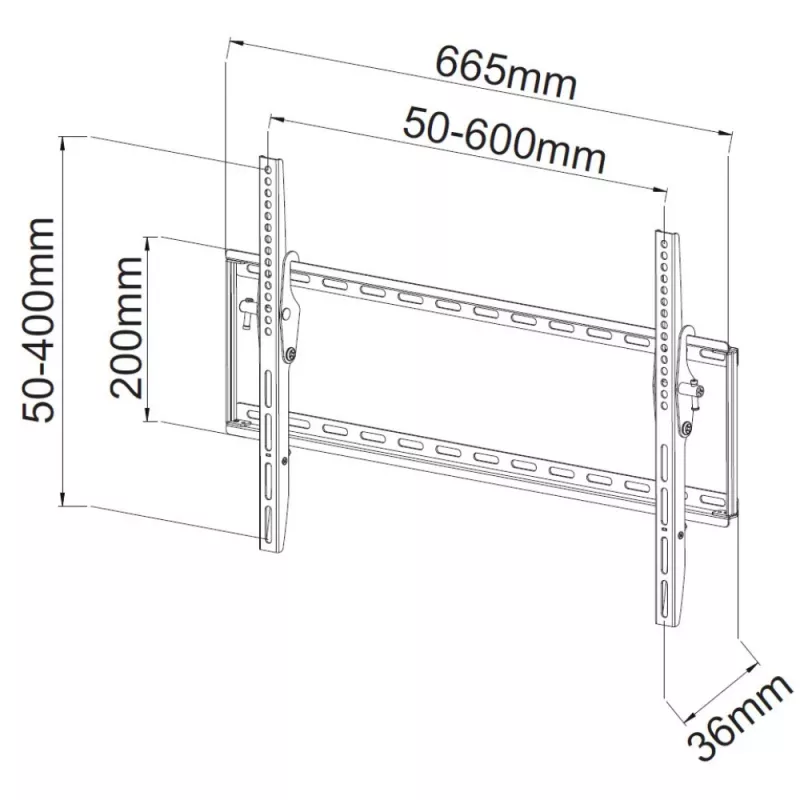 Techly fiksēts sienas kronšteins LED TV LCD 40-65 collas, 165,1 cm (65 collas), 200 x 200 mm, 600 x 400 mm, -12 - 0°, metāls, melns