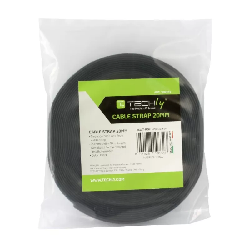 Techly Velcro ruļļa kabeļu pārvaldība Garums 10 m Platums 20 mm Melna