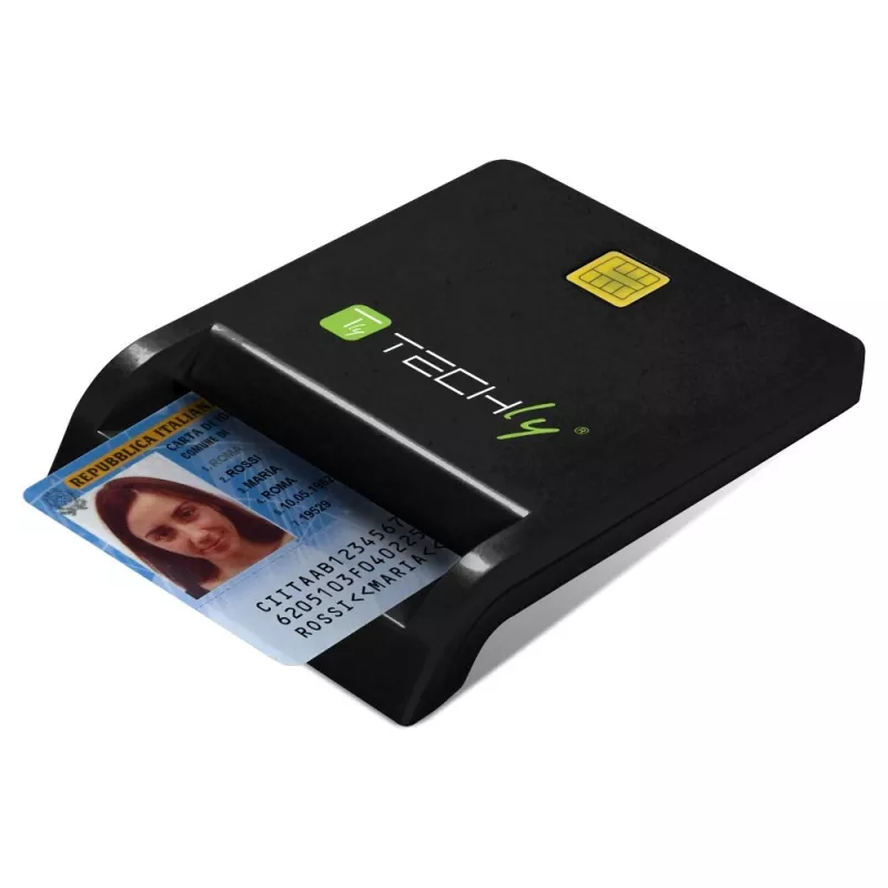 Techly Compact Smart Card Reader/Writer USB-C™ balts, USB 2.0, 1,5 m, melns, 102 g
