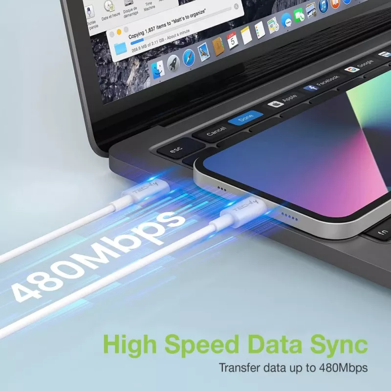 Techly uzlādes un sinhronizācijas kabelis USB-C uz Lightning 1 m balts