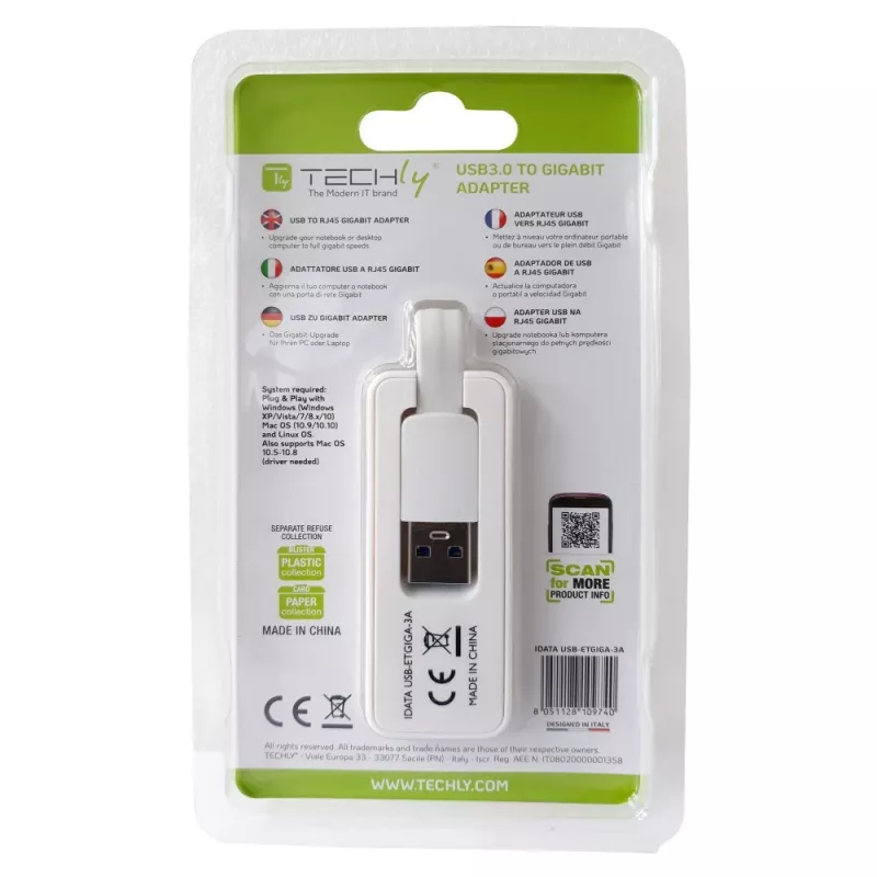 Techly IDATA USB-ETGIGA-3A tīkla karte Ethernet 5000 Mbit/s