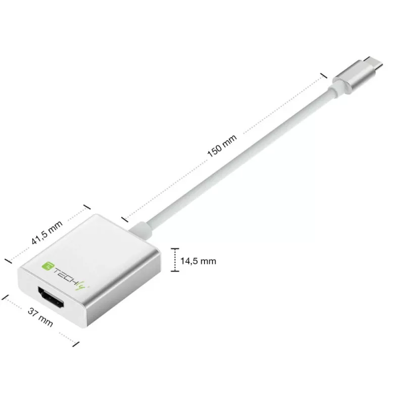 Techly pārveidotāja kabelis adapteris USB 3.1 Type C uz HDMI 1.4, 3.2 Gen 2 (3.1 Gen 2), USB Type-C, HDMI izeja
