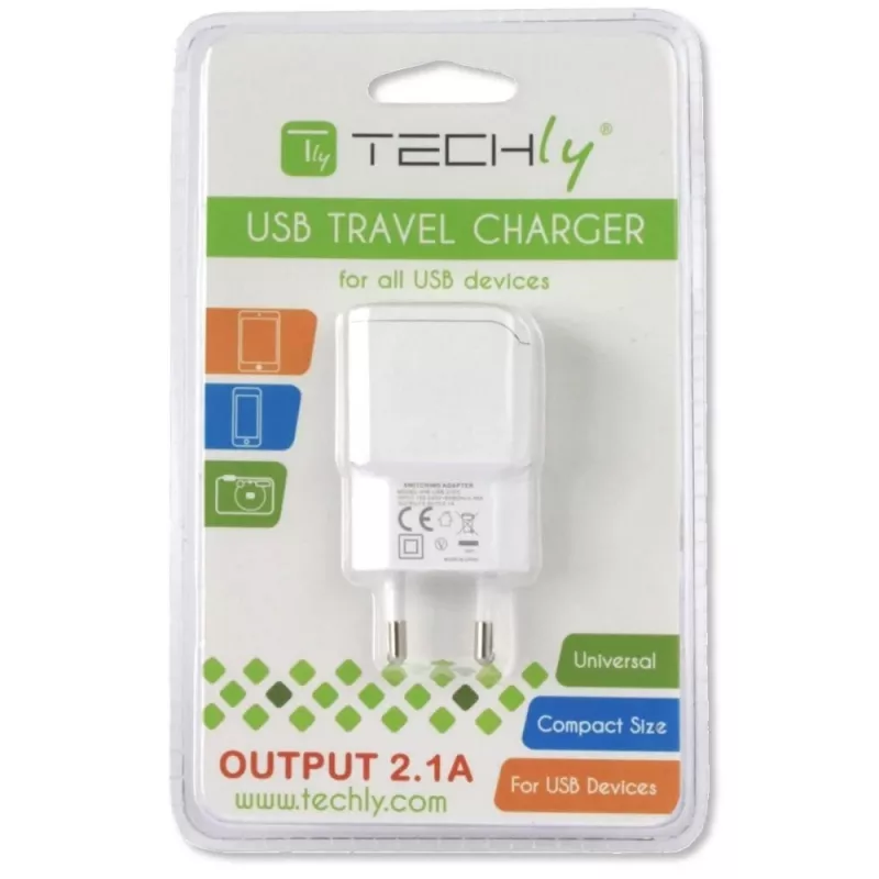 Techly itāļu tipa adapteris ar 1 USB pieslēgvietu 5V / 2.1A balts IPW-USB-21EC
