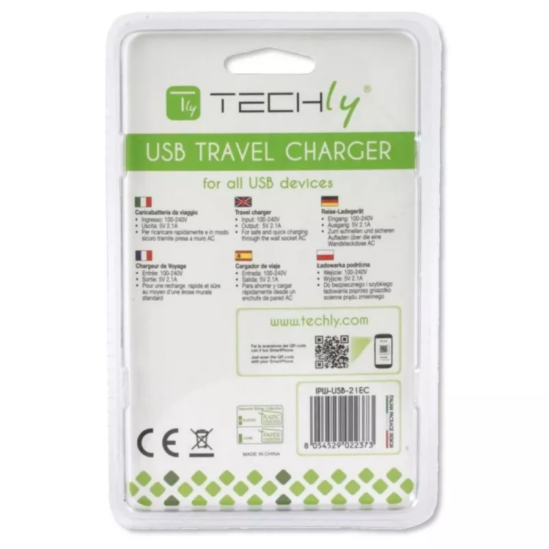 Techly itāļu tipa adapteris ar 1 USB pieslēgvietu 5V / 2.1A balts IPW-USB-21EC