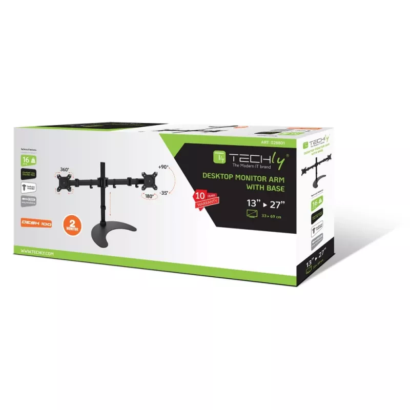 Techly galda statīvs 2 monitoriem 13-27 collas ar pamatni augstums 400 mm ICA-LCD 3410 68,6 cm (27 collas) melns