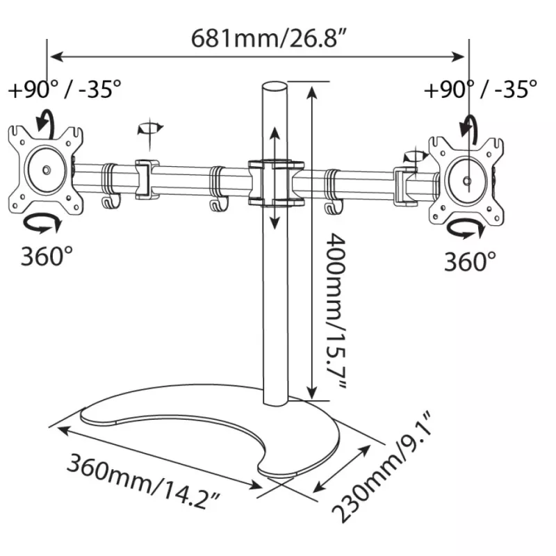 Techly galda statīvs 2 monitoriem 13-27 collas ar pamatni augstums 400 mm ICA-LCD 3410 68,6 cm (27 collas) melns