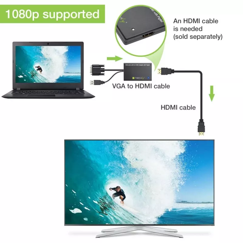 Techly kabeļa pārveidotājs SVGA un audio uz HDMI IDATA HDMI-VGA3