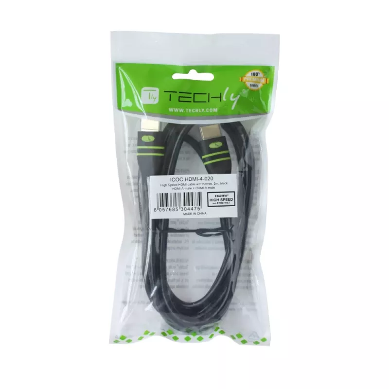 Techly 2 m ātrgaitas HDMI kabelis ar Ethernet A/A V/V Ferīta ICOC HDMI-FR-020
