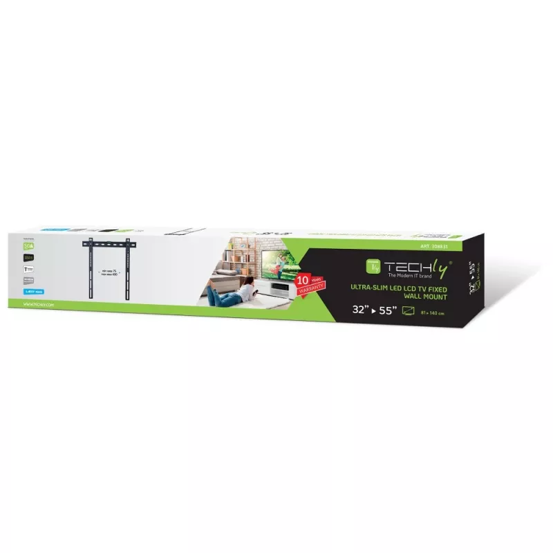 Techly Wall Fixed Support UltraSlim LED TV LCD 23-55 Melns” ICA-PLB 140M