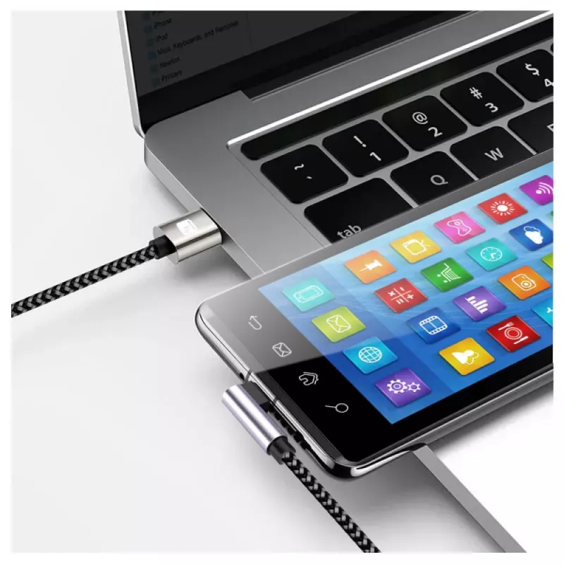 Techly kabelis USB-C tēviņš 2.0 / USB-C tēviņš leņķveida 3A 1 m alumīnijs