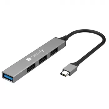 Techly IUSB32-HUB4C-3U2SLS klēpjdatora dokstacija/porta replikators, vadu, USB 3.2 Gen 1 (3.1 Gen 1) Type-C, pelēks