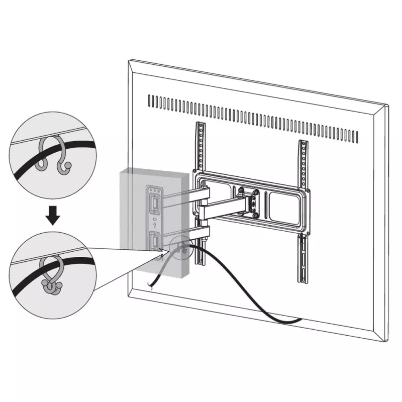Techly 32-55 collu pilnas kustības LED LCD TV sienas stiprinājums, 400 x 400 mm, -15 - 10°, 10 - 90°, 180°, tērauds, melns