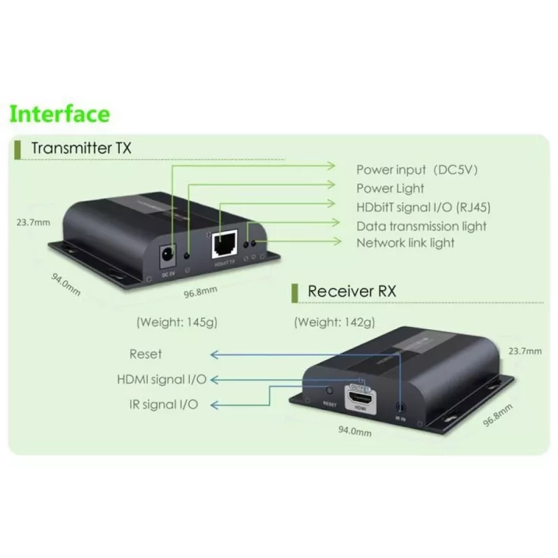 Techly papildu HDMI HDbitT IR pagarinātāja uztvērējs 120 m Cat.6 kabelim