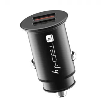 Techly Mini automašīnas lādētājs 2 porti USB-A Quick Charge 3.0 36W melnā metāla korpusā