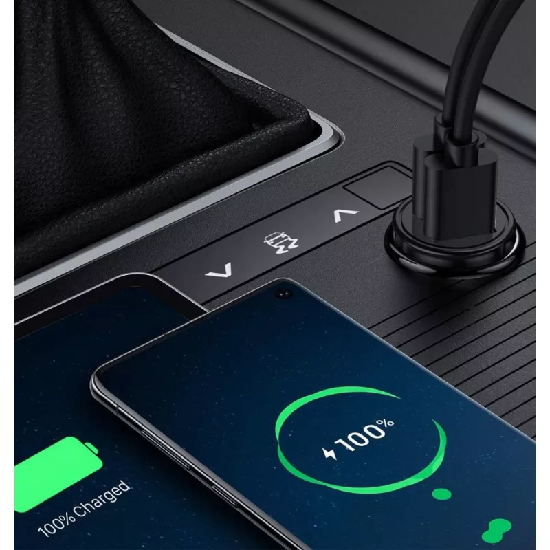 Techly Mini automašīnas lādētājs 2 porti USB-A Quick Charge 3.0 36W melnā metāla korpusā