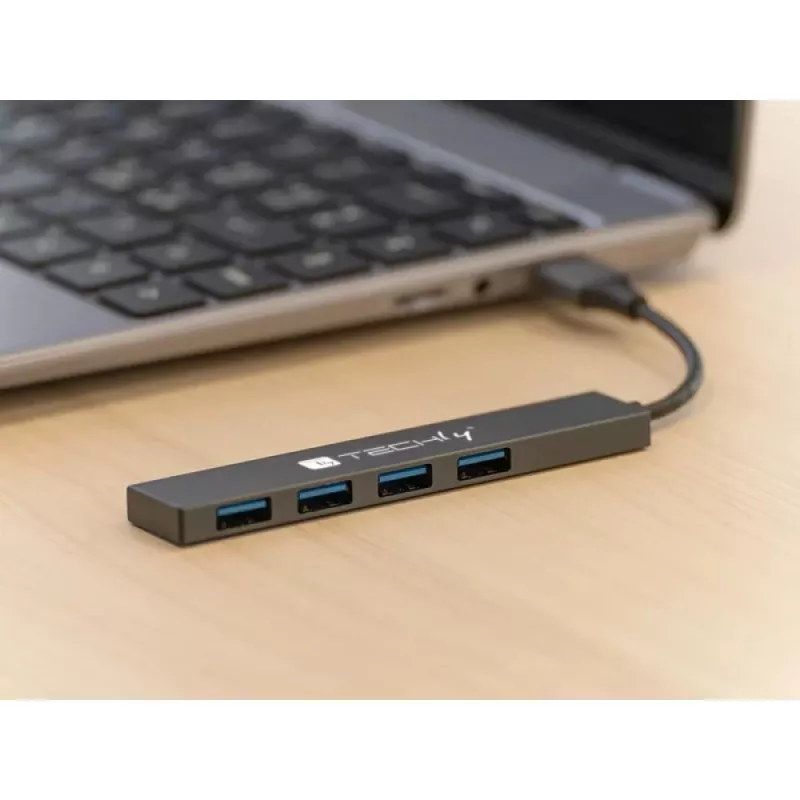 Techly IUSB32-HUB4A-4U3SL klēpjdatora dokstacija/portu replikators ar vadu USB 3.2 Gen 1 (3.1 Gen 1) Type-A pelēks