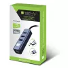 Techly IDATA USB-ETGIGA3AA klēpjdatora dokstacija / portu replikators, vadu savienojums USB 3.2 Gen 1 (3.1 Gen 1) Type-A, melns, sudrabots