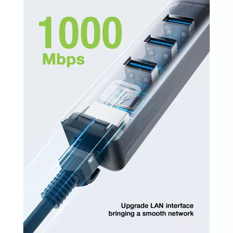 Techly IDATA USB-ETGIGA3AA klēpjdatora dokstacija / portu replikators, vadu savienojums USB 3.2 Gen 1 (3.1 Gen 1) Type-A, melns, sudrabots