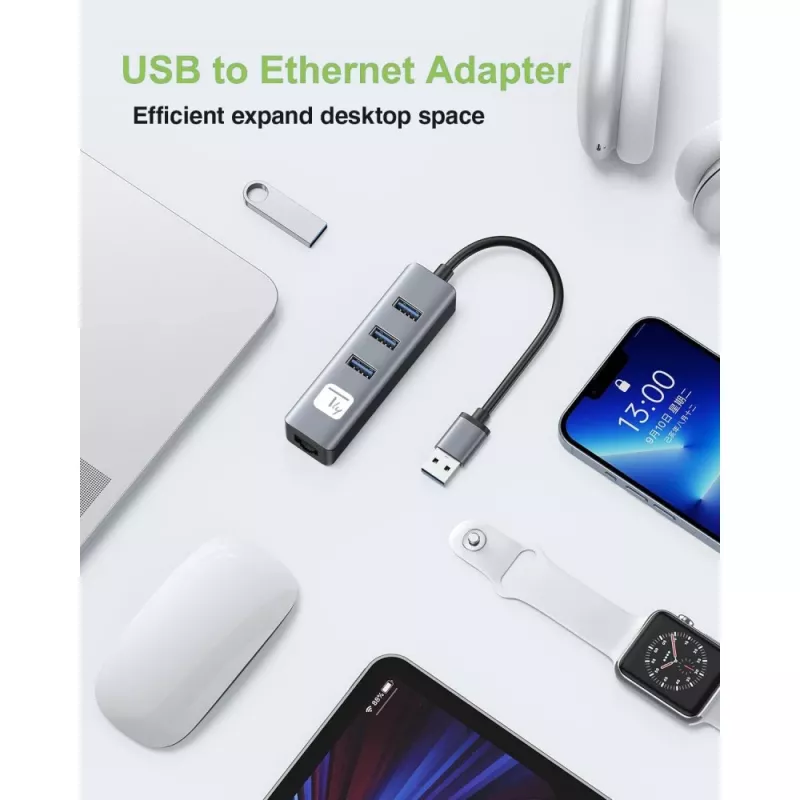 Techly IDATA USB-ETGIGA3AA klēpjdatora dokstacija / portu replikators, vadu savienojums USB 3.2 Gen 1 (3.1 Gen 1) Type-A, melns, sudrabots