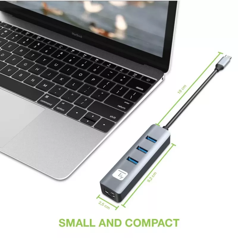 Techly IDATA USB-ETGIGA3CA klēpjdatora dokstacija/portu replikators, vadu, USB 3.2 Gen 1 (3.1 Gen 1) Type-A + Type-C, melns, sudrabains