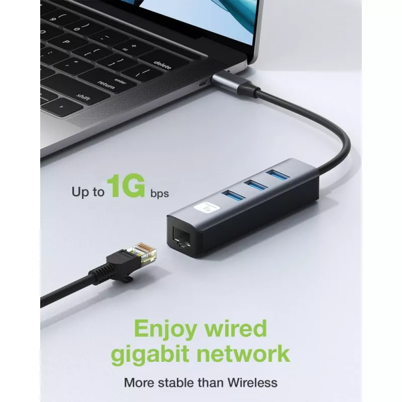 Techly IDATA USB-ETGIGA3CA klēpjdatora dokstacija/portu replikators, vadu, USB 3.2 Gen 1 (3.1 Gen 1) Type-A + Type-C, melns, sudrabains