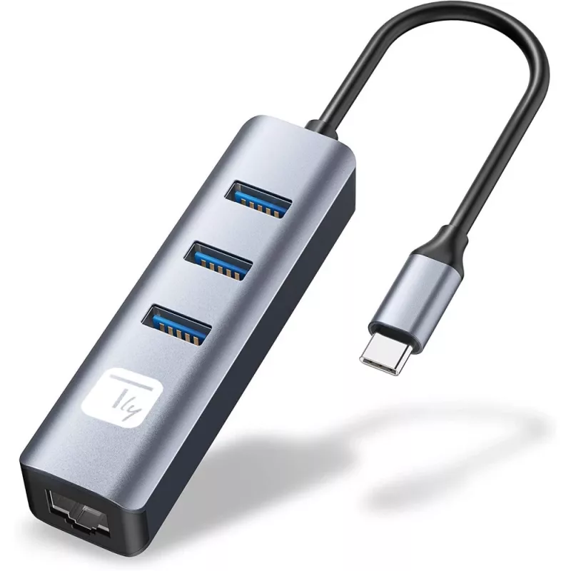 Techly IDATA USB-ETGIGA3CA klēpjdatora dokstacija/portu replikators, vadu, USB 3.2 Gen 1 (3.1 Gen 1) Type-A + Type-C, melns, sudrabains
